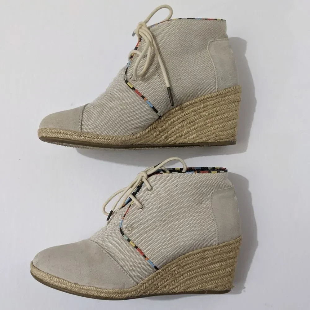 TOMS Womens 9.5 Wedges Tan Booties Whisper Desert Wedge Boot 9 1/2 Suede Shoes